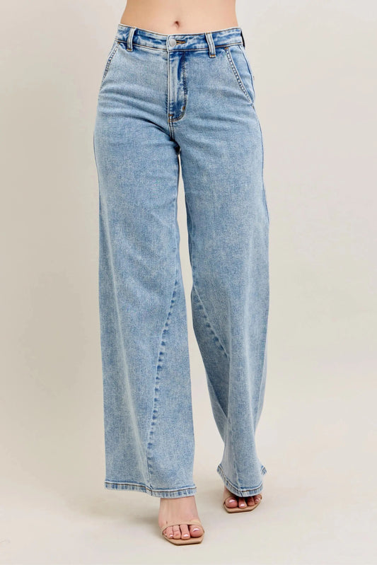 Plus Size Jeans - High Waist Wide Leg - Skewed Inseam Denim