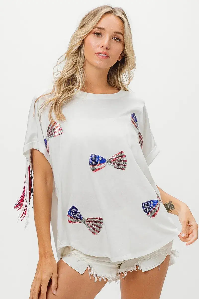 Women's T-Shirt - Sequin Flag - Patriotic USA