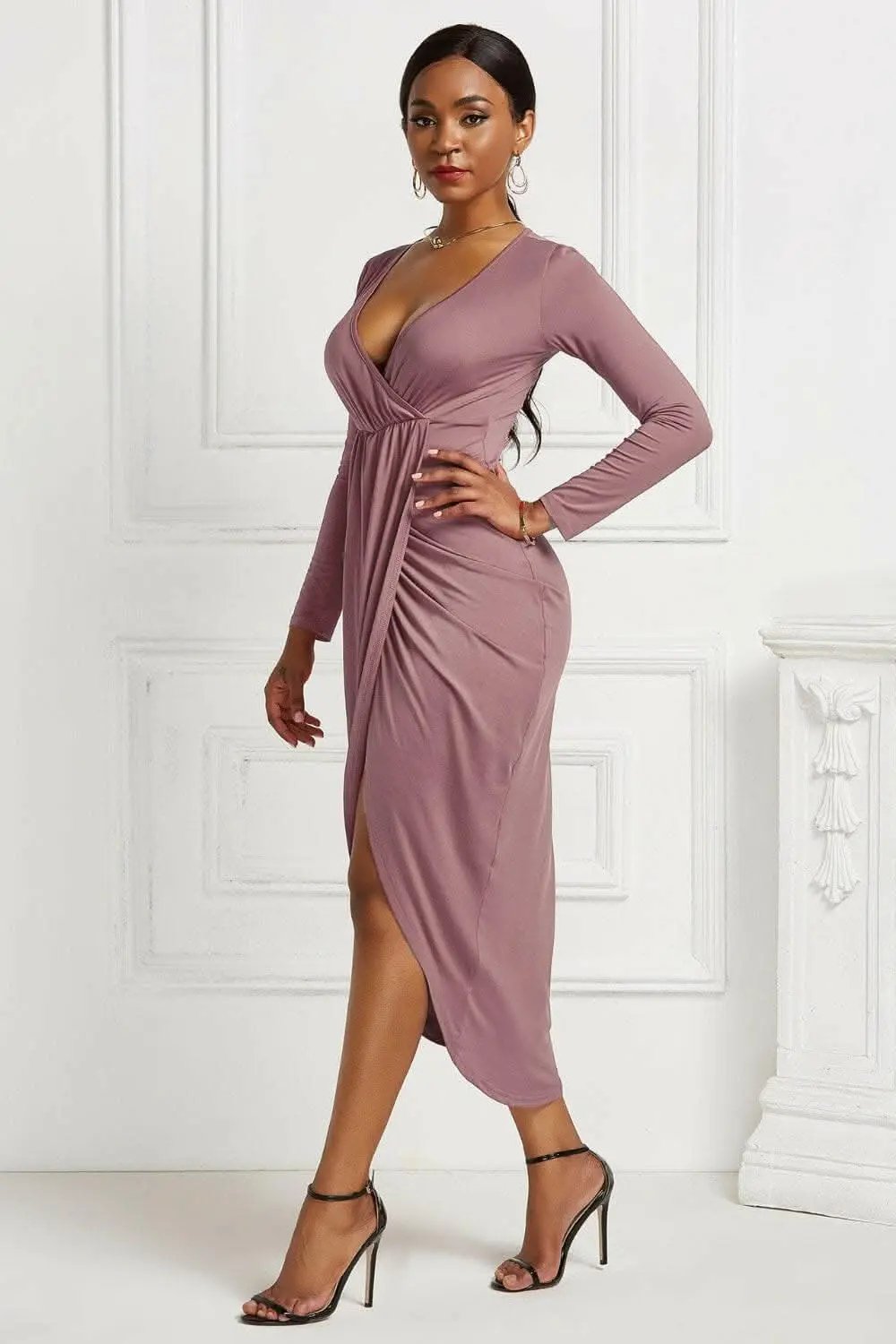 Trendsi Elegant ruched surplice dress