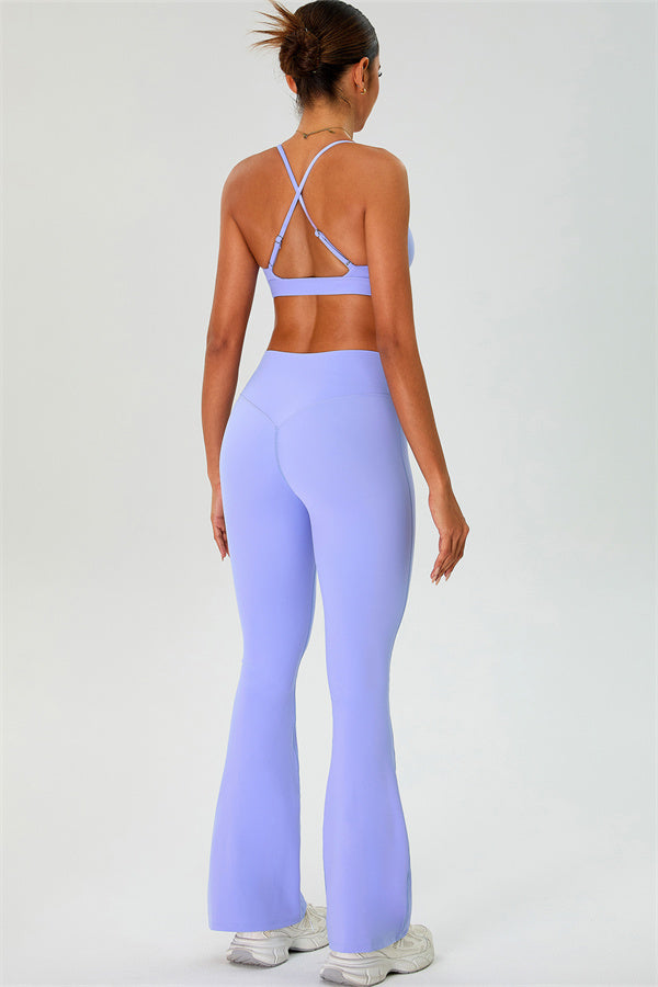 The Ember Sports Bra Crop Top Flared Leggings 3-Piece Set