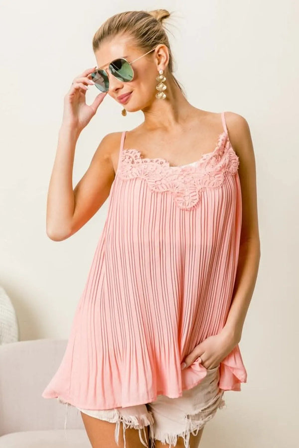 Trendsi Lace Pleated Cami Women's Summer Top Cute & Lightweight Tank