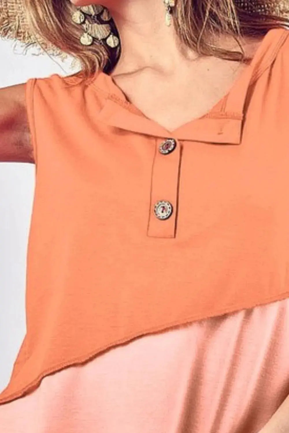 Henley Top - Color Block Soft Knit - Women's Casual