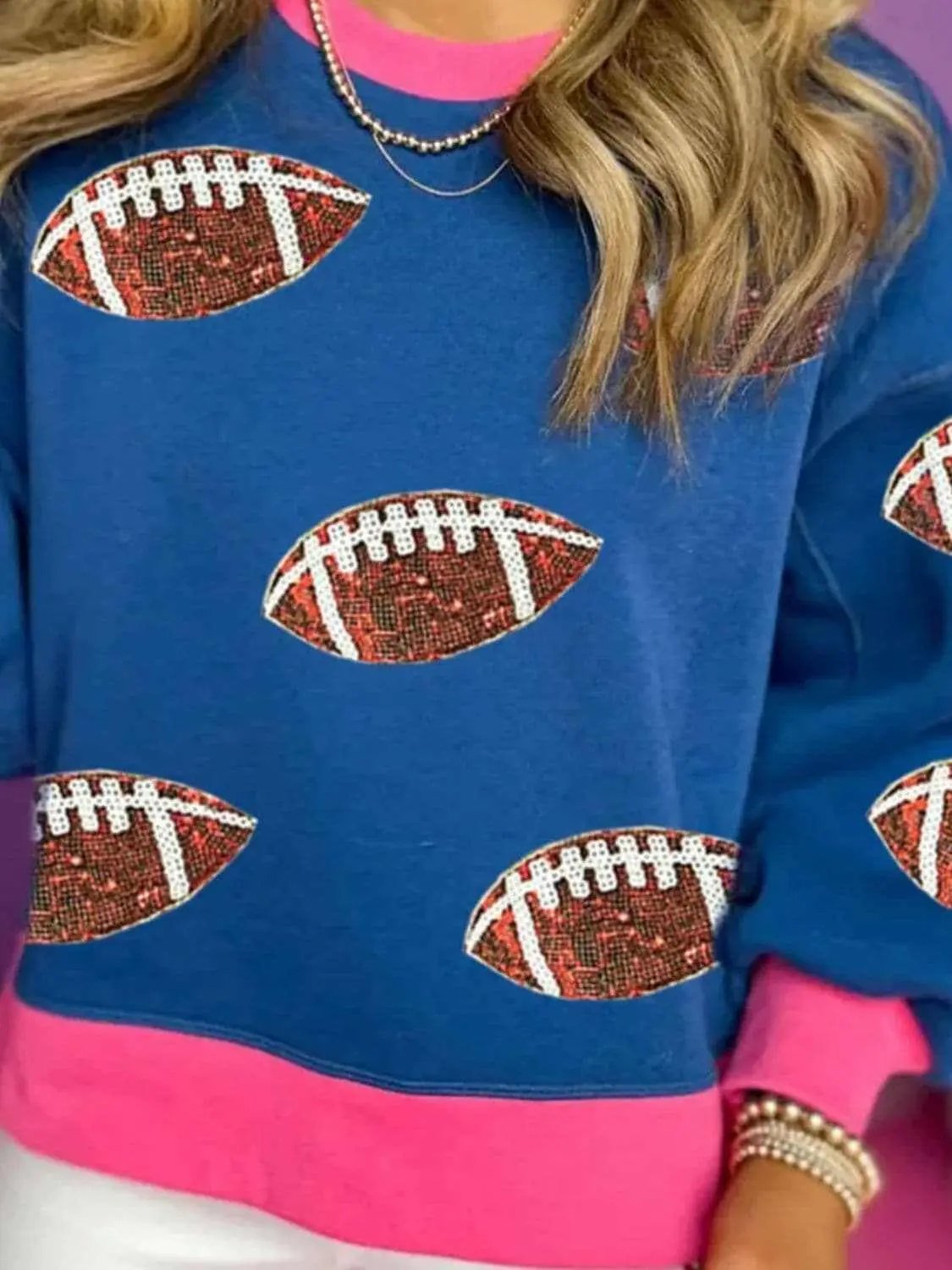 Sequin Football Sweater Hoodie Long Sleeve Top