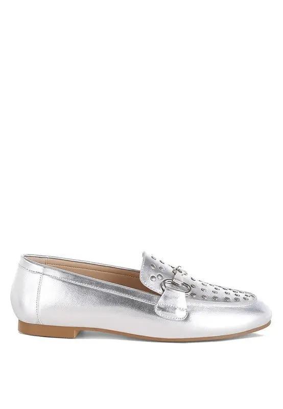Rag Company Estafa Horsebit & Studs Metallic Pleather Loafers for Women