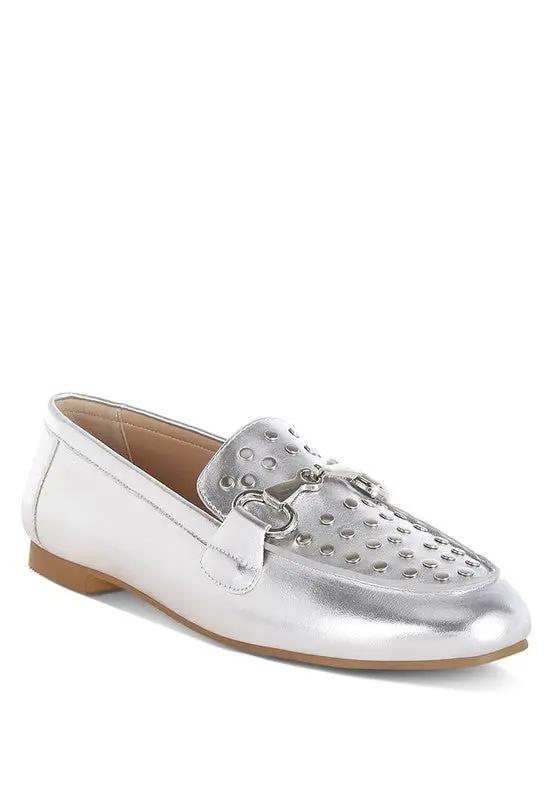 Rag Company Estafa Horsebit & Studs Metallic Pleather Loafers for Women