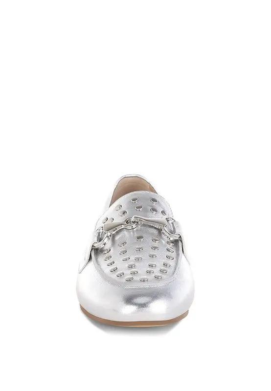Rag Company Estafa Horsebit & Studs Metallic Pleather Loafers for Women