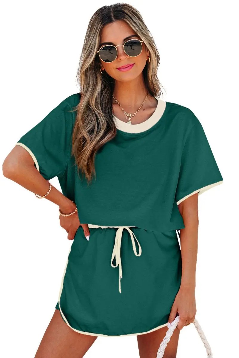 Love Salve Colorblock Set Women's Daily Wear T-Shirt & Skort Casual Summer Outfit