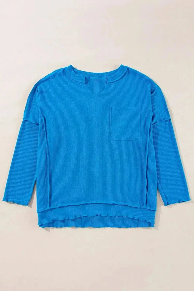 Trendsi Exposed Seam Blouse Women's Chic Long Sleeve Top - Versatile Outfit