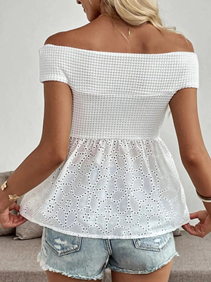 Women's Blouse - Eyelet Off-Shoulder Cutout - Cute Top