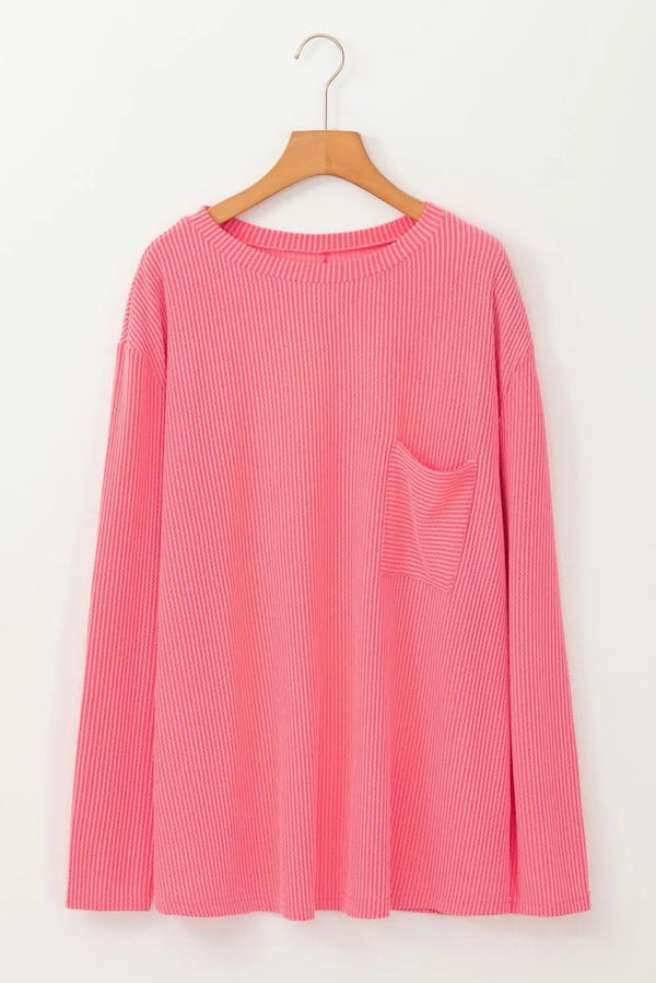 Love Salve Peach Blossom Ribbed Tee Plus Size Women's Versatile Top - Chic & Fashionable