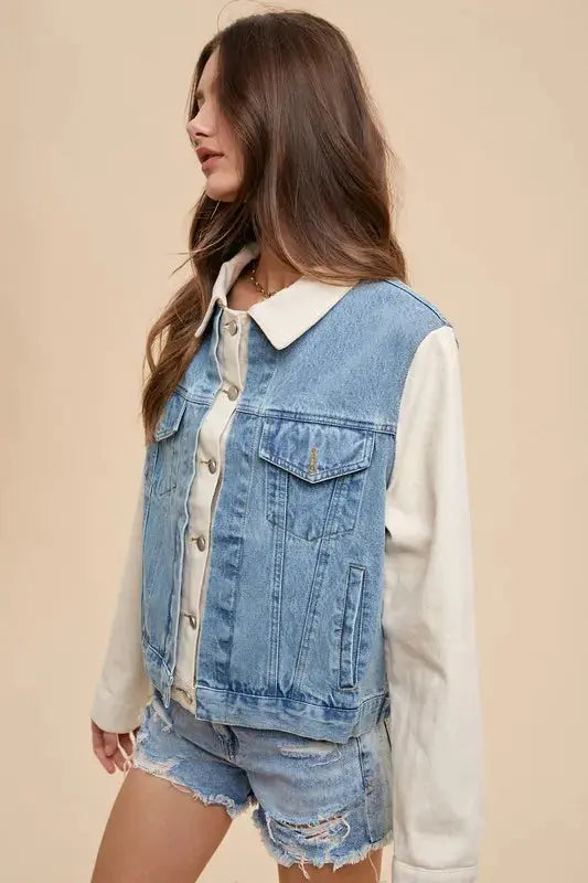 Denim Jacket - Collared Neck Double Placket - Classic Style
