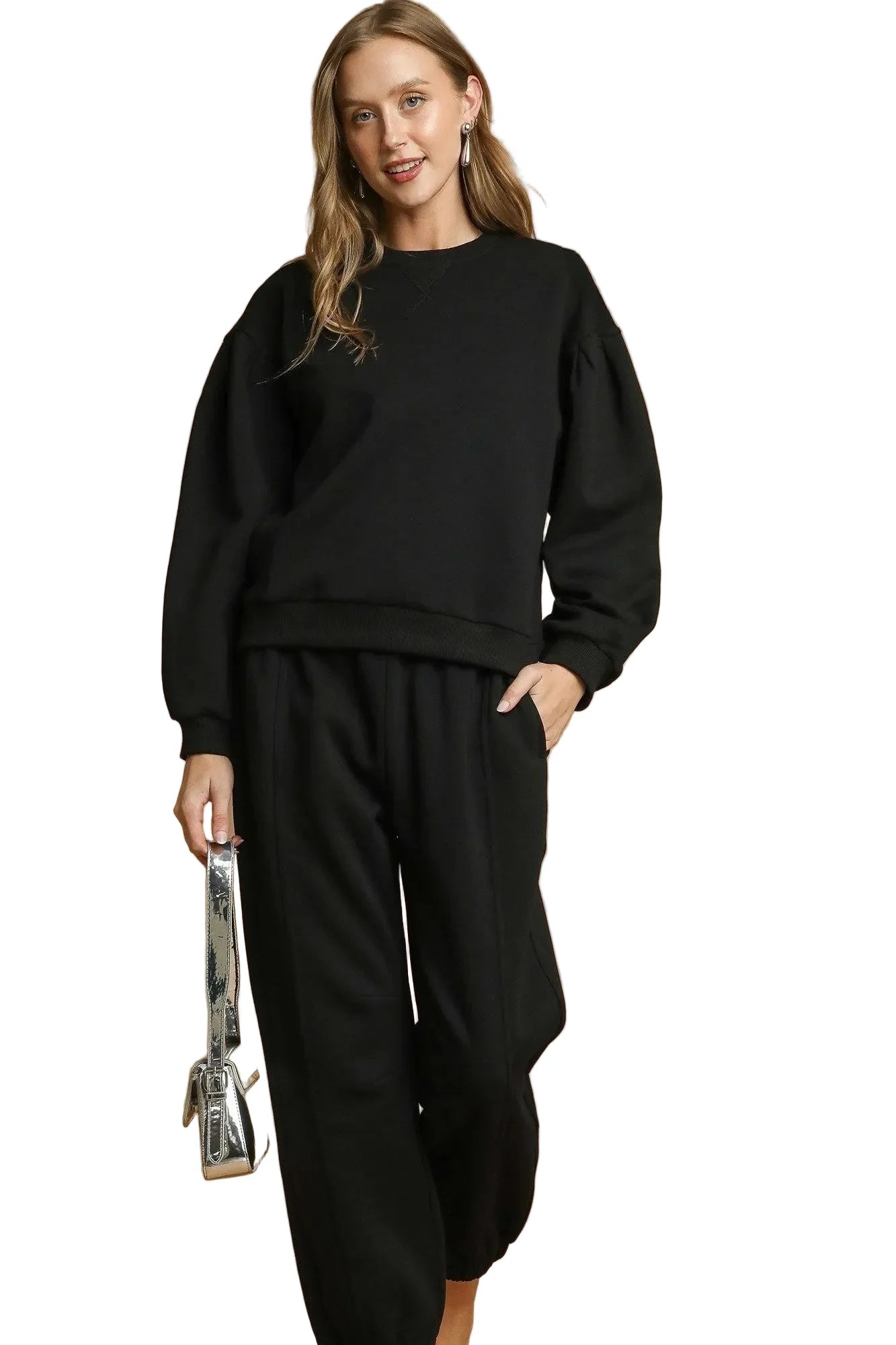 Round Neck Sweatshirt with Pleated Detail