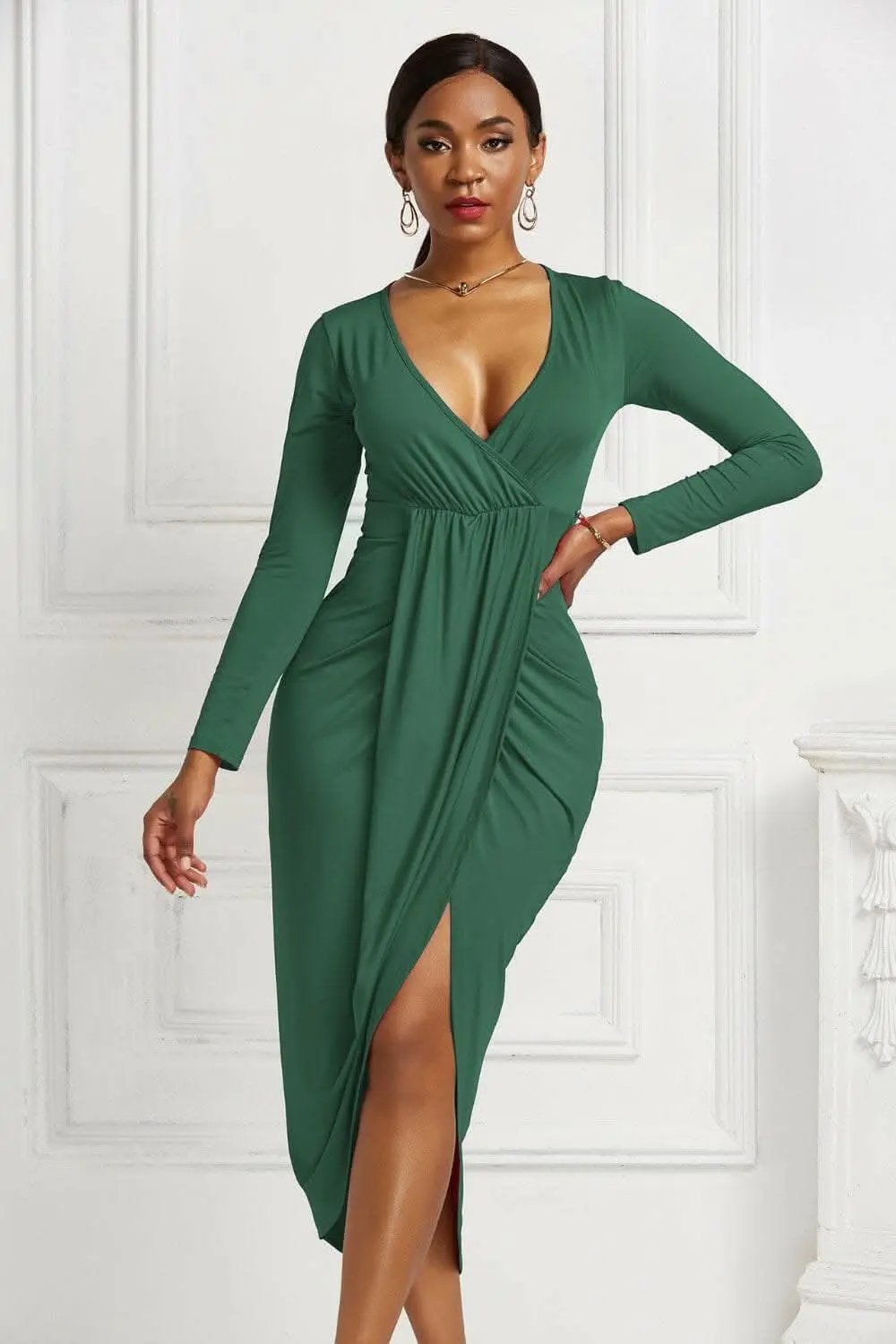 Trendsi Elegant ruched surplice dress