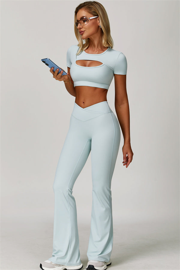The Lavish Cut-out Crop Top Flared Leggings 2-Piece Set