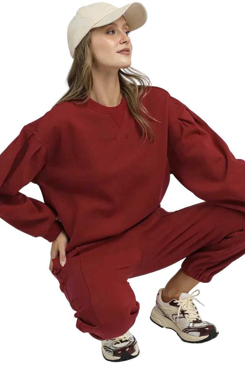 Round Neck Sweatshirt with Pleated Detail