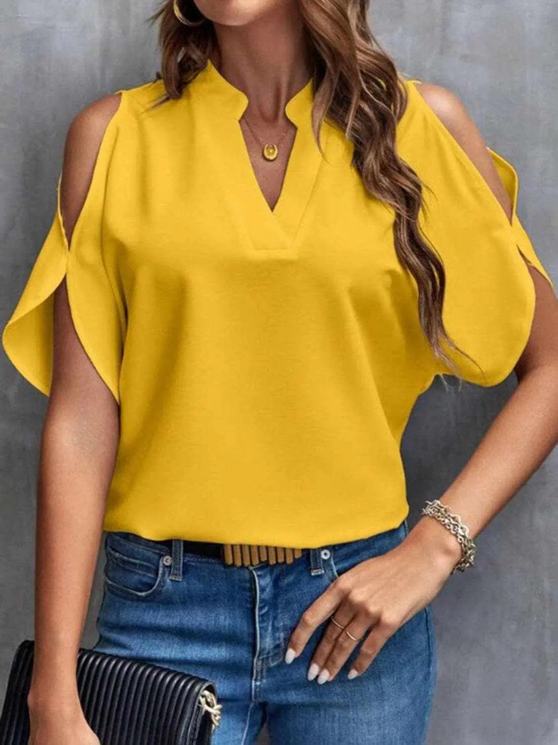 Trendsi just arrived - Chic notched cold shoulder blouse