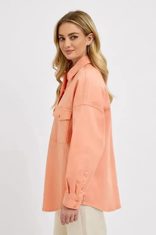 Plus Size Denim Shacket - Button Down - Casual Long Sleeve