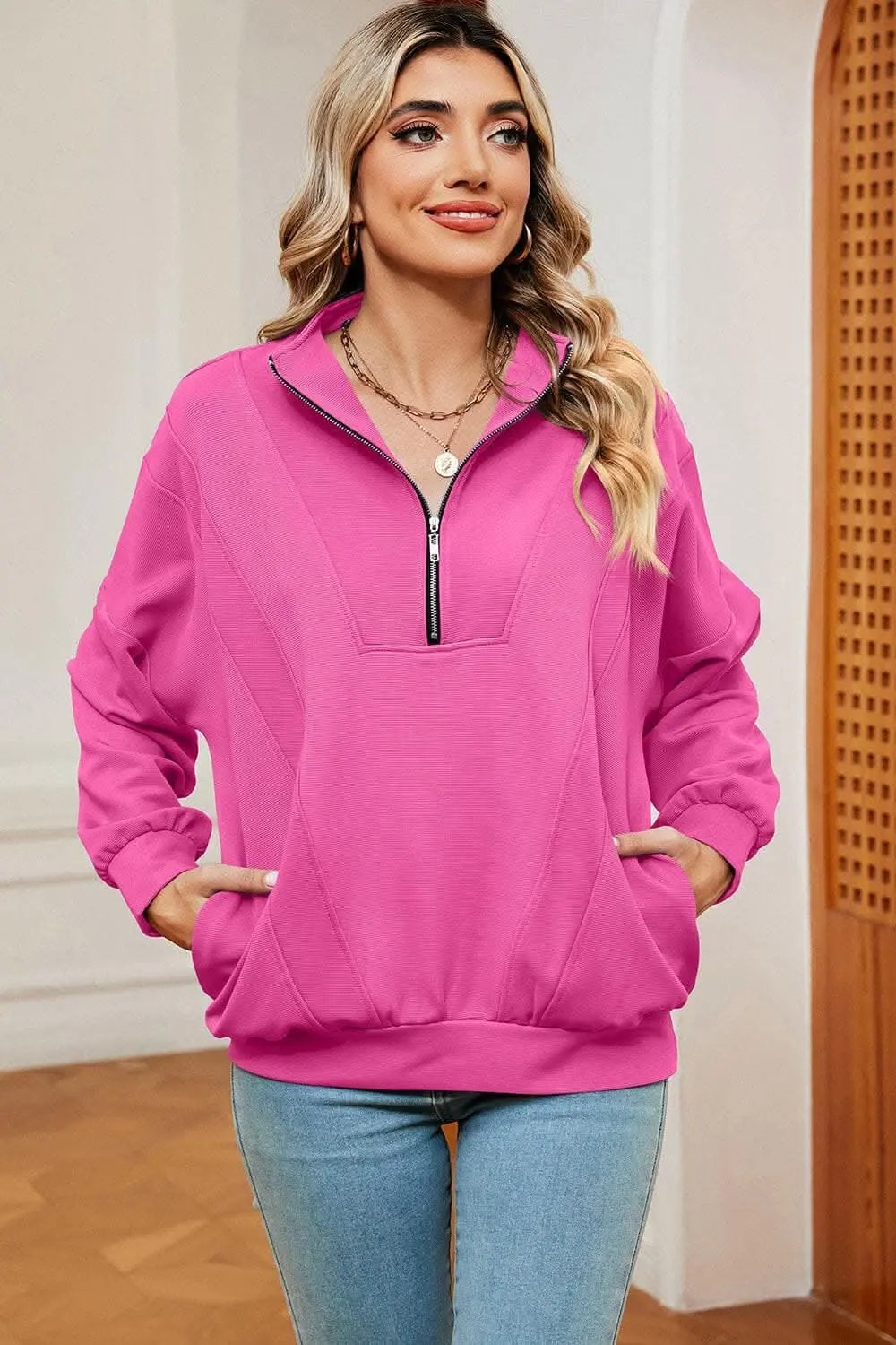 Sweatshirt - Chic Half-Zip - Modern Comfort