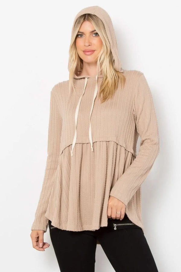 Trendsi Be Stage Peplum Cable Knit Hoodie Comfortable Hoodie