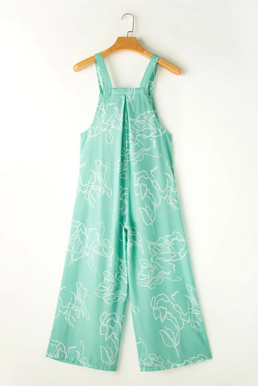 Overalls Jumpsuit - Green Printed Wide Leg - Casual Style