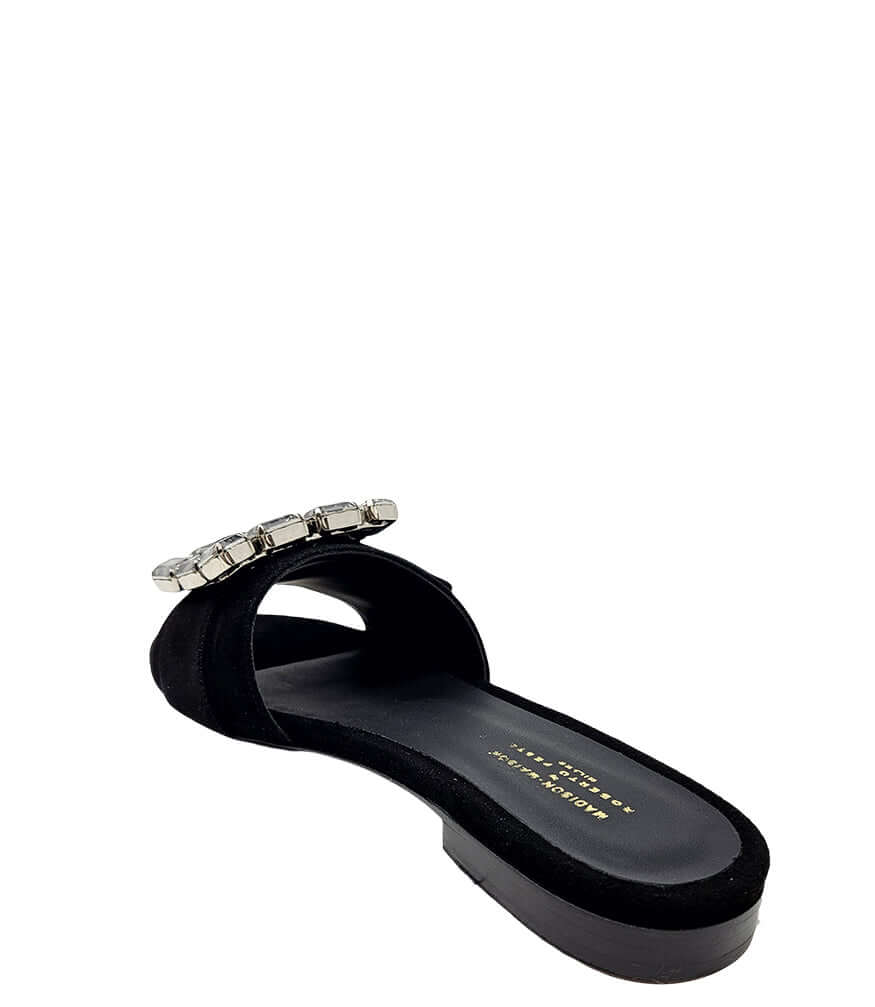 Fade Jeweled Buckle Black Suede Sandal