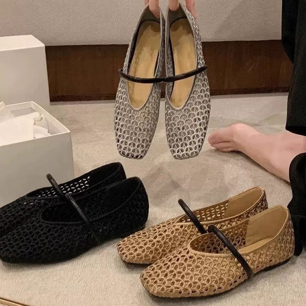 Women's Woven Square Toe Slip-On Pumps – Retro Roman Low Heel