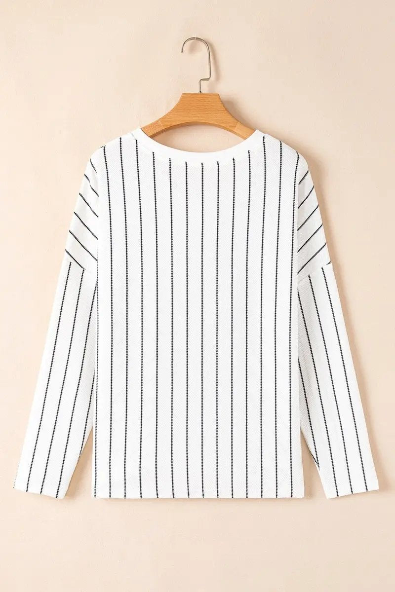 Trendsi Striped V-Neck Blouse Women's Fashion Long Sleeve Top - Chic & Comfort Fit