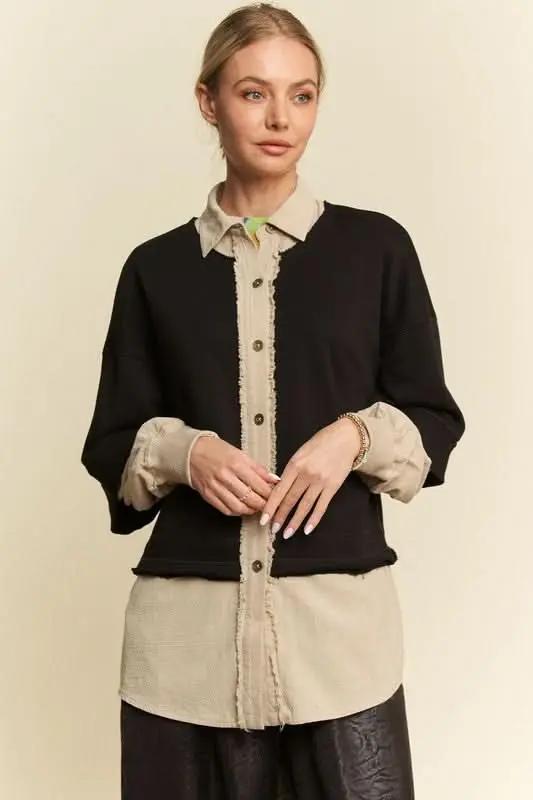 Trendsi Faux Layered Top Women's Casual French Terry Shirt - Comfy & USA Ship