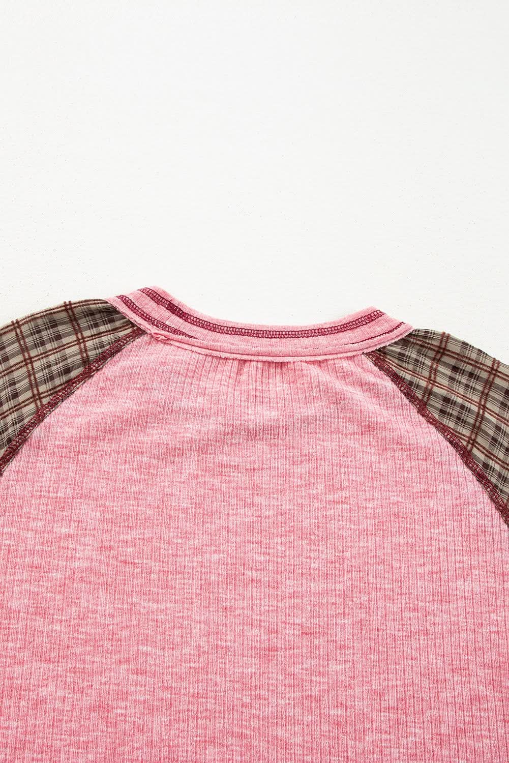 Love Salve Fushia Patchwork Top Women's Casual Knit Top: Ribbed & Raglan