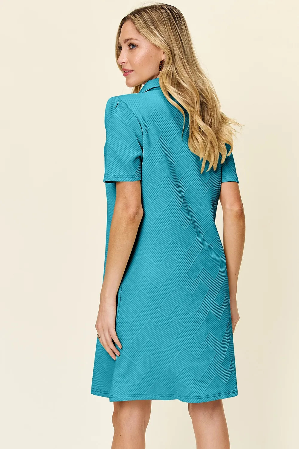 Double Take Textured Collared Short Sleeve Dress