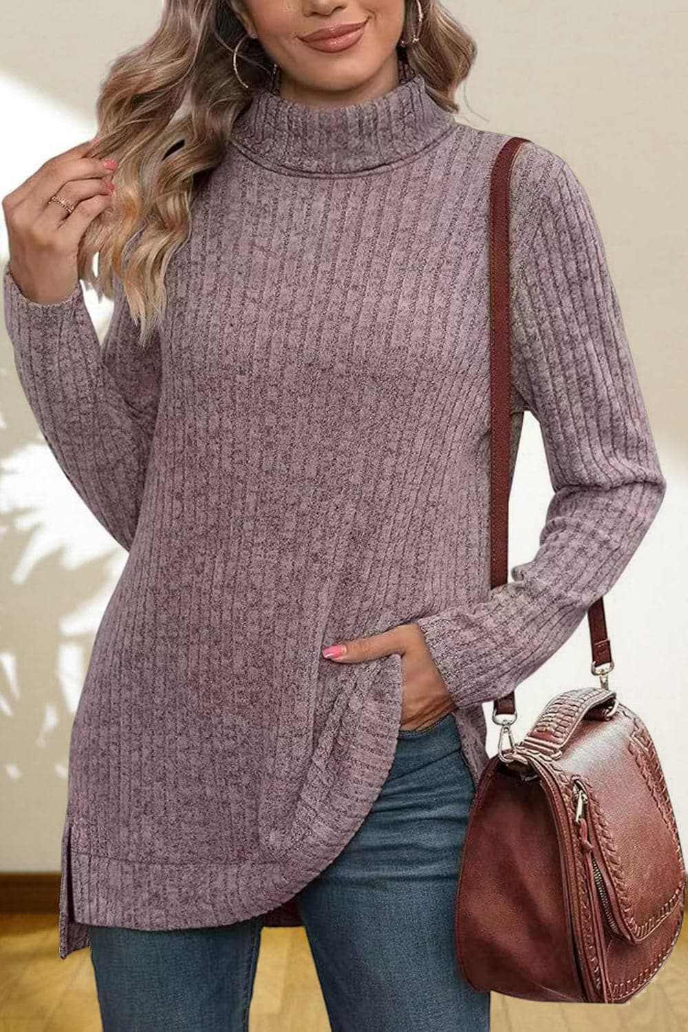 Trendsi Chic high-low turtleneck top