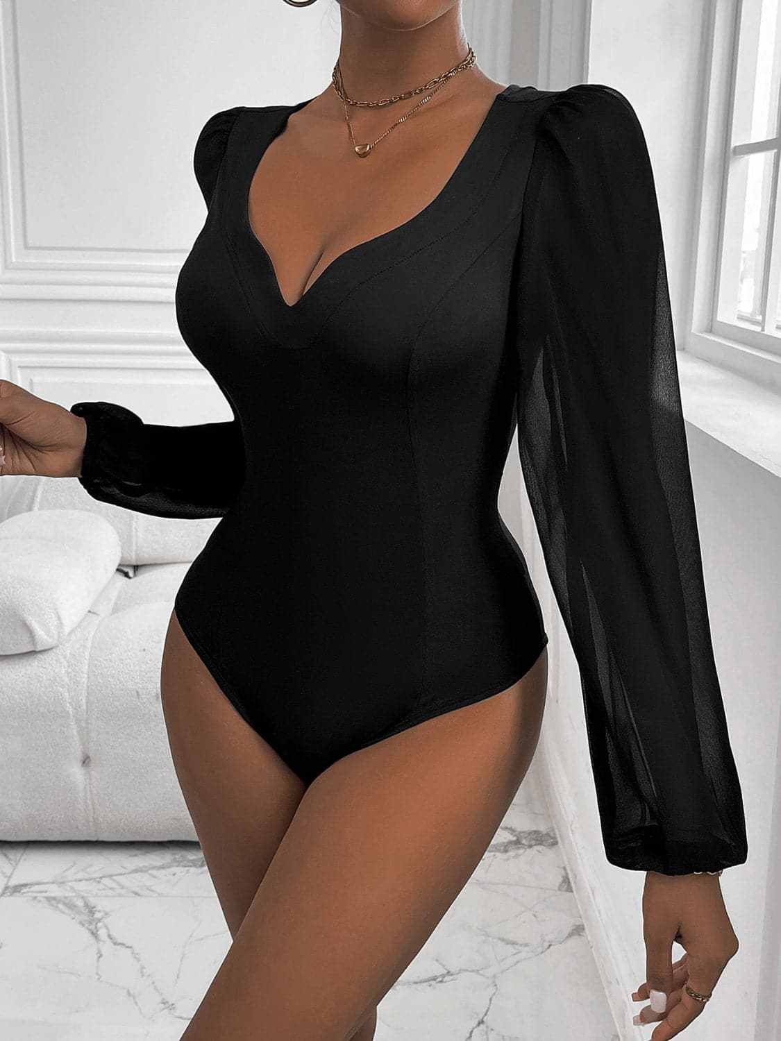 Long Sleeve Bodysuit - Sheer & Stretchy - Chic Premium Quality