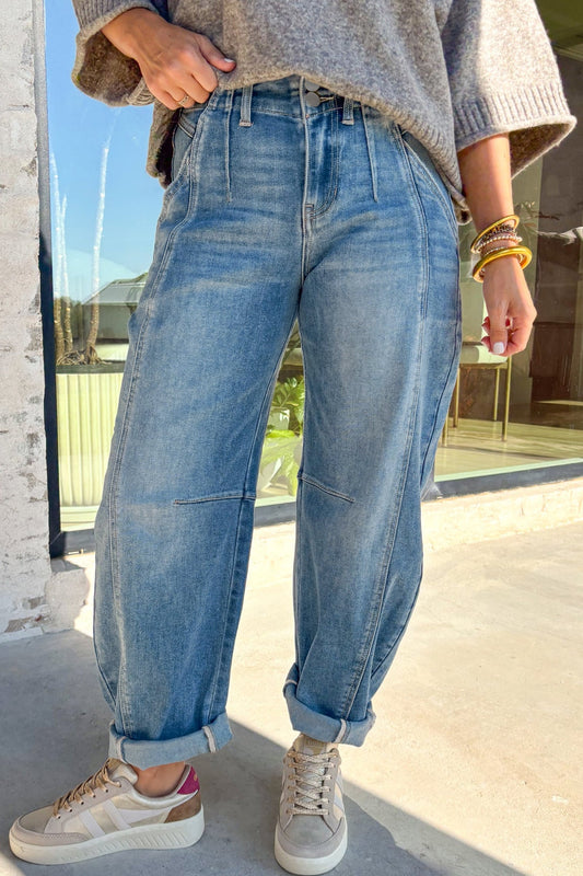 Fallon Blue Medium Wash Cuffed Barrel Jeans