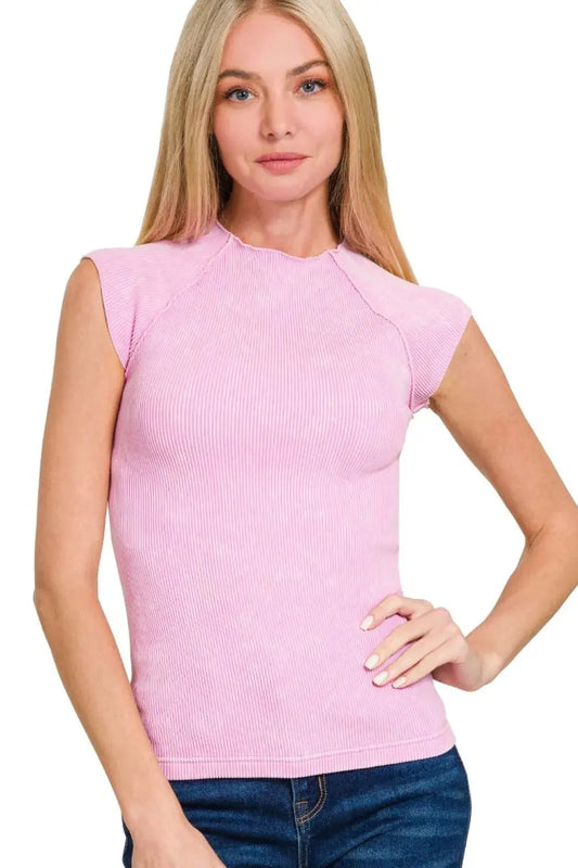Ribbed Seamless Top - Soft & Stretchy - Casual Tee