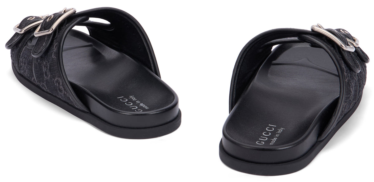 Gucci Denim Slider Sandals Black, view 4