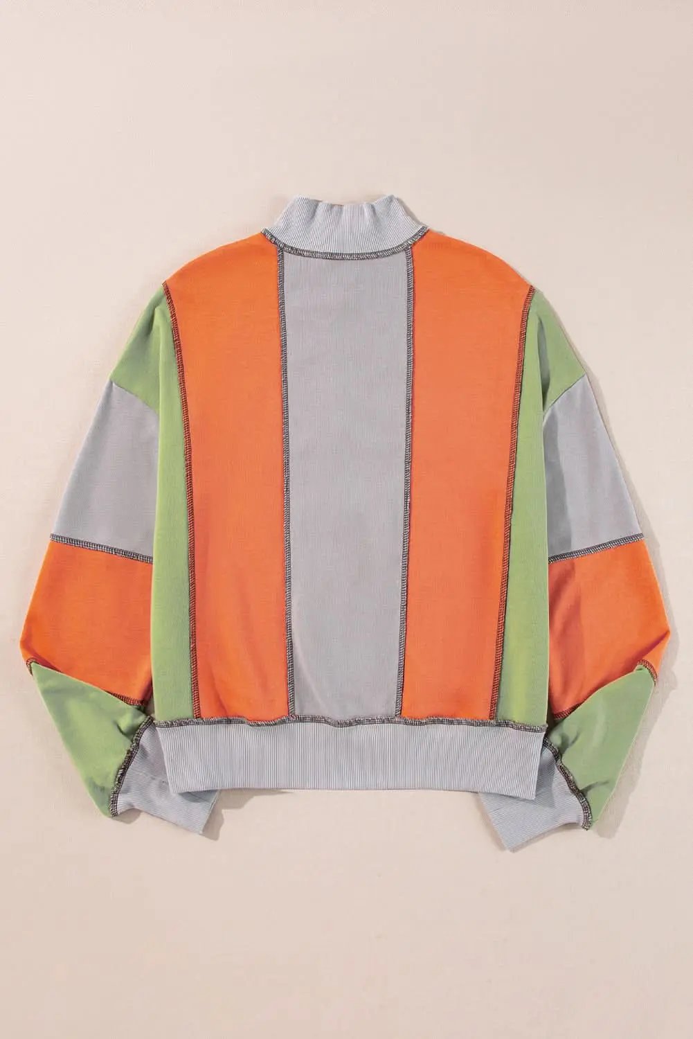 Love Salve Grey Colorblock Women's Half Zip Sweatshirt Cozy Fit Stitch Detail