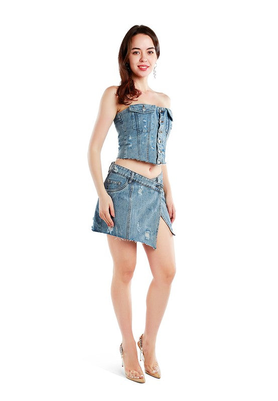 Denim Corset Tube Top