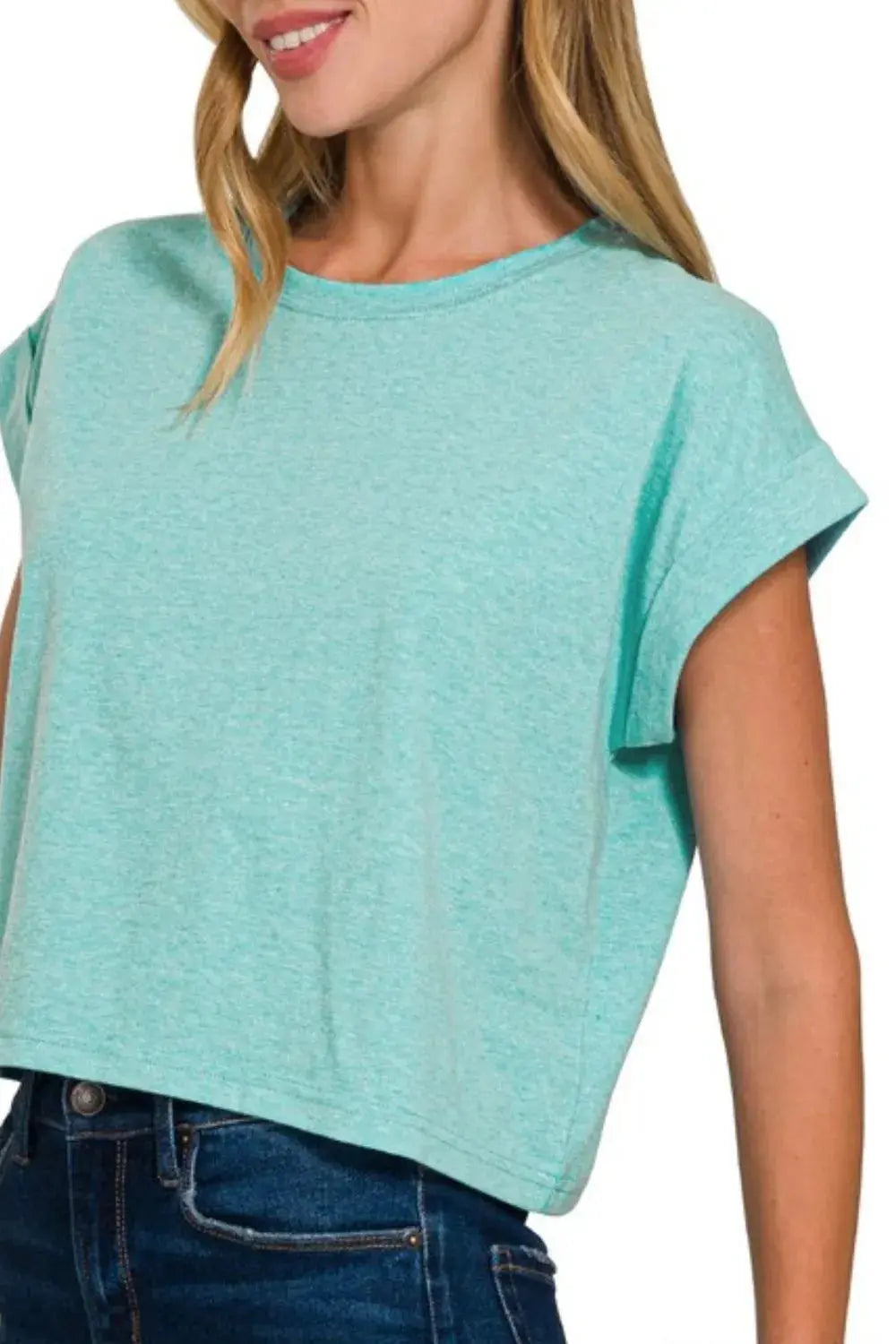 Crop Top - Rolled Sleeve - Casual Basic Tee