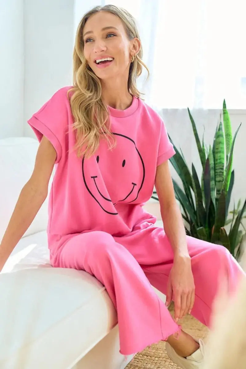 Trendsi Smile Face Tee Women's Casual Drop Shoulder T-Shirt Soft & Comfy