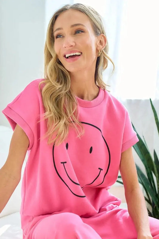 Trendsi Smile Face Tee Women's Casual Drop Shoulder T-Shirt Soft & Comfy