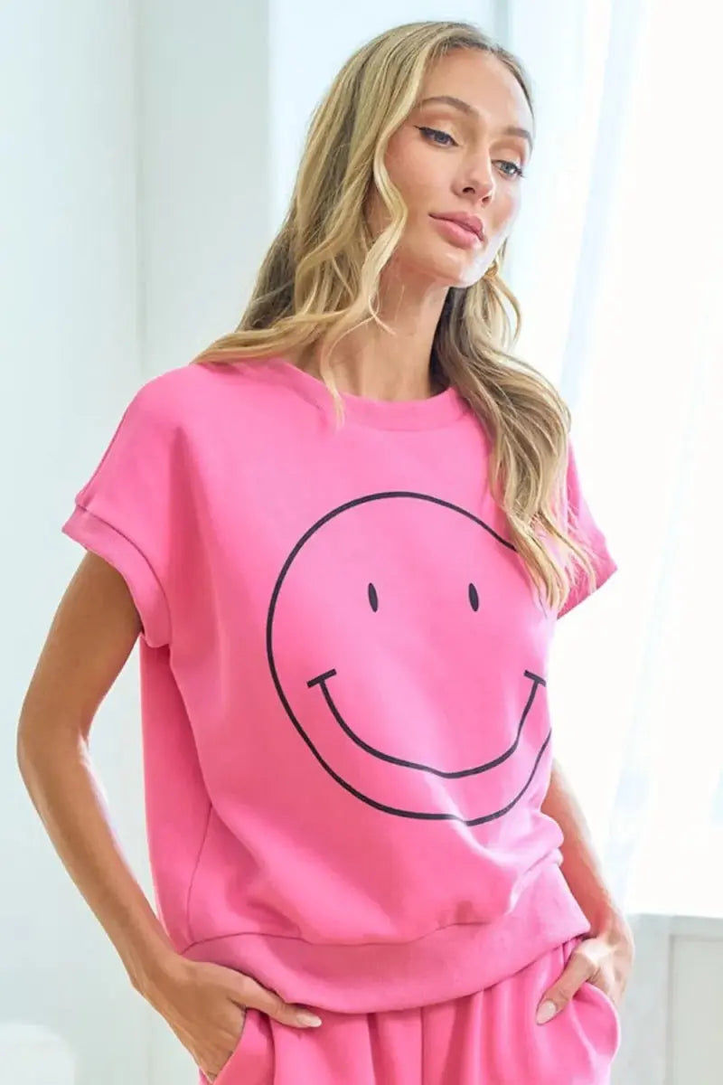 Trendsi Smile Face Tee Women's Casual Drop Shoulder T-Shirt Soft & Comfy