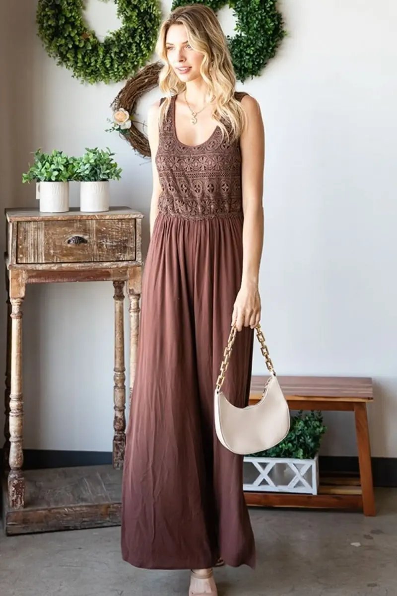Lovesalve WS Tie Back Jumpsuit Women's Summer Slit Wide Leg Romper Chic & Comfy