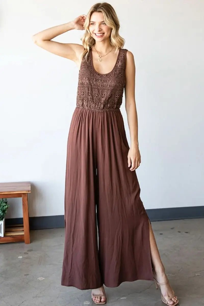 Lovesalve WS Tie Back Jumpsuit Women's Summer Slit Wide Leg Romper Chic & Comfy