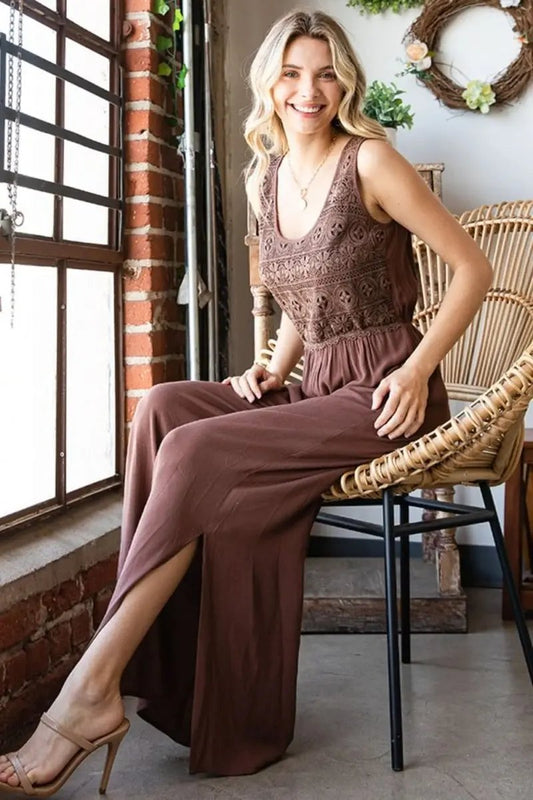 Lovesalve WS Tie Back Jumpsuit Women's Summer Slit Wide Leg Romper Chic & Comfy