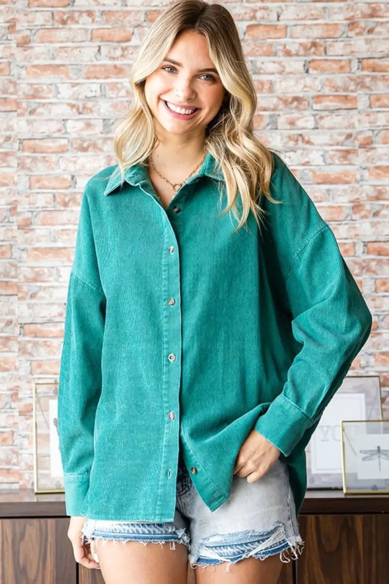 Trendsi Corduroy Shirt Women's Casual Button Down Top Soft & Comfy