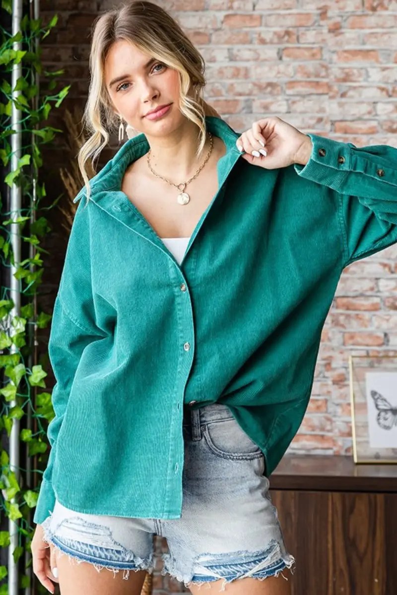 Trendsi Corduroy Shirt Women's Casual Button Down Top Soft & Comfy