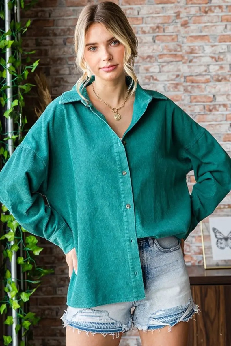 Trendsi Corduroy Shirt Women's Casual Button Down Top Soft & Comfy
