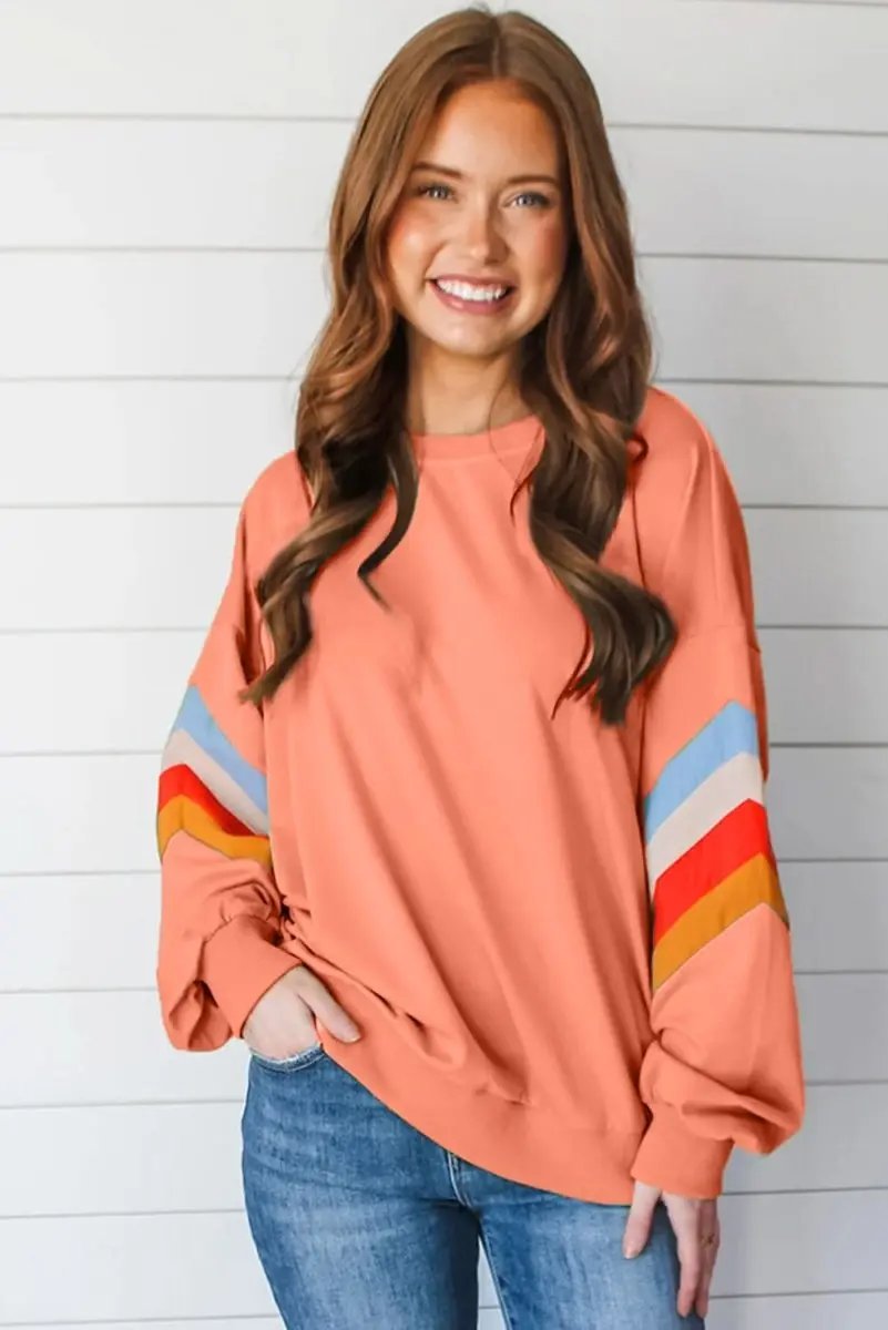 Love Salve Rainbow Sweatshirt Women's Daily Wear Crew Neck Pullover Comfy Casual Top