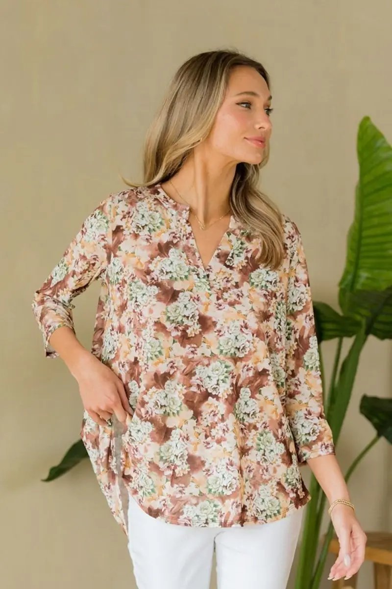 Trendsi Floral Top Women's Casual Blouse Wrinkle-Free Shirt