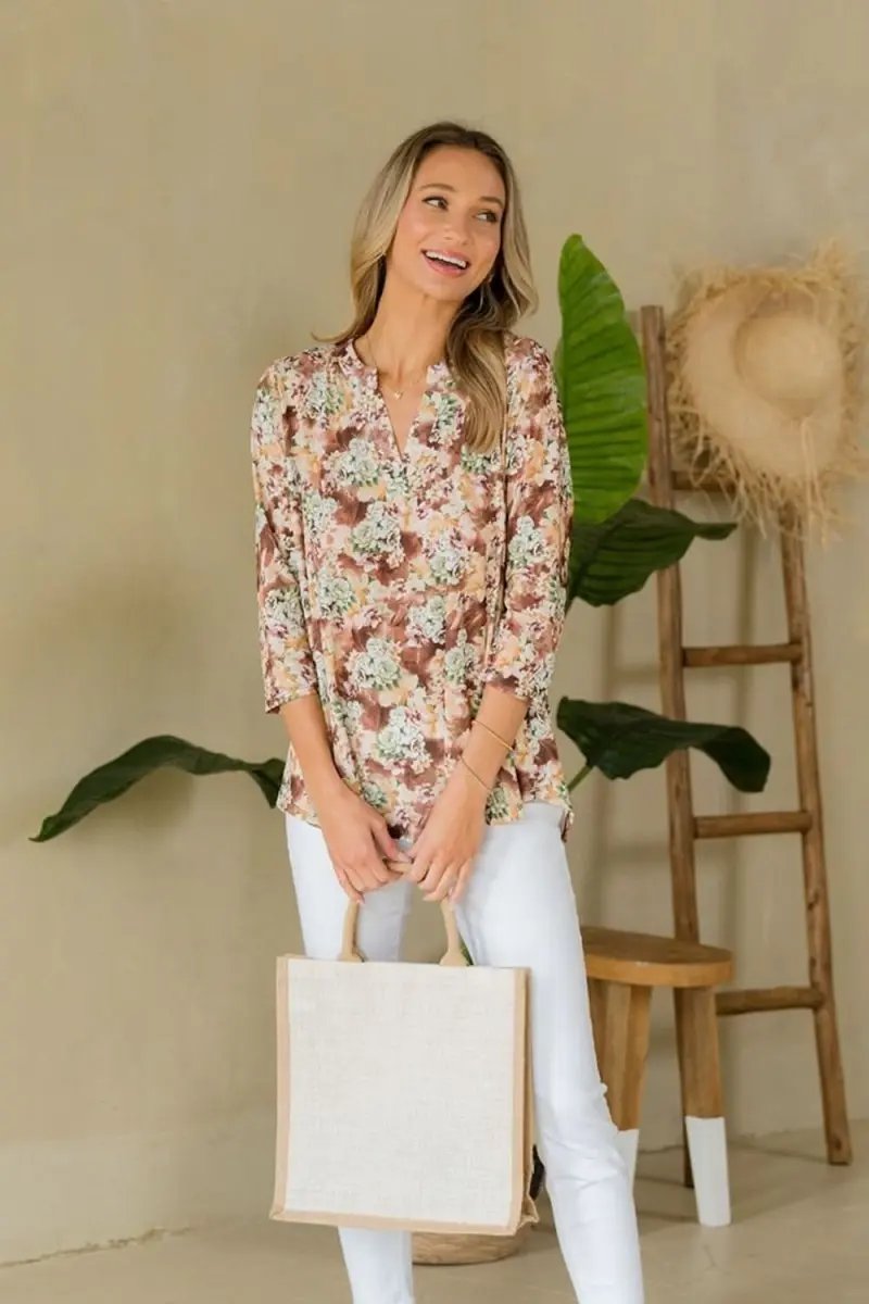 Trendsi Floral Top Women's Casual Blouse Wrinkle-Free Shirt